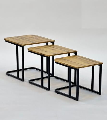 طقم من3 طاولات خدمة خشب لون خشبي من كاما