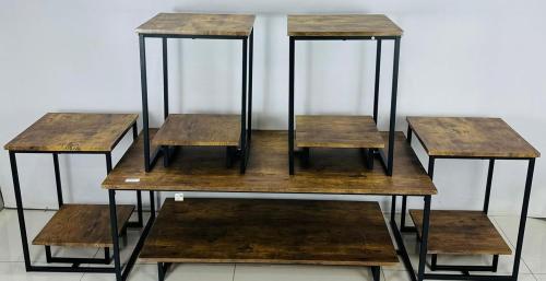 طقم طاولات كنب5قطع خشب بتصميم عصري لون بني مقدم لكم من كاما