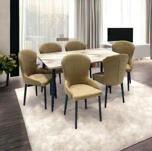 طاولة طعام بديل رخام - 6 كرسي - بيج من كاما