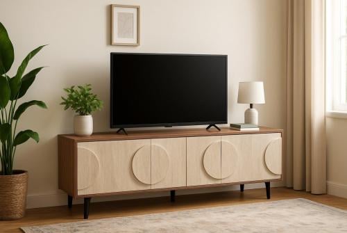 طاولة تلفزيون خشبية لون بني*بيج بتصميم عصري مزودة بخزائن تخزين عملية مقاس 180سم  من كاما