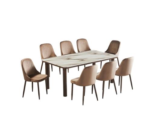 طقم طاوله طعام بديل رخام تصميم عصري لون بني 8 كرسي من كاما
