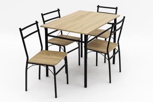 طقم طاولة طعام مستطيلة مع 4 كراسي لون خشب — تصميم خشبي مع هيكل معدني-من كاما