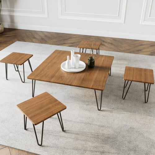 طقم طاولات ارضية بشكل مربع -بني فاتح ــ 5 قطع من كاما