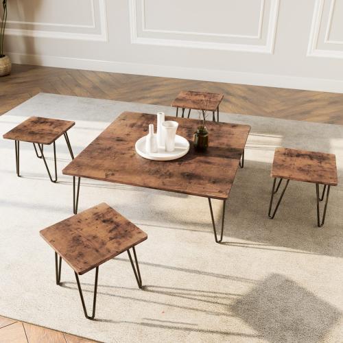 طقم طاولات ارضية بشكل مربع -بني ــ 5 قطع من كاما