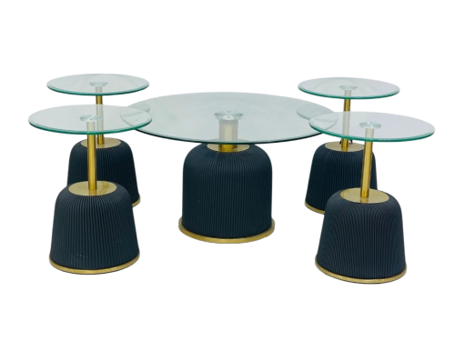 طقم طاولات خدمة4+1 جلد رصاصي غامق و زجاج لون من كاما