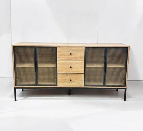 دولاب بوفيه متعدد الاغراض خشب مع زجاج لون خشبي مقاس 180سم مقدم لكم من كاما