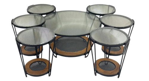 طقم طاولات خدمة 6+1 زجاج وخشب لون بني من كاما