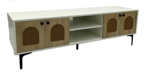 طاولة بلازما بتصميم حديث خشب ورتان لون ابيص*خشبي مقاس 140 من كاما