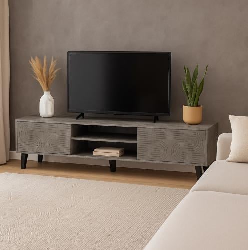 طاولة تلفزيون خشبية لون رمادي فاتح بتصميم مودرن  – 160سم