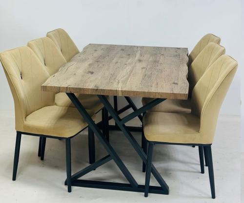 طقم طاوله طعام خشب مودرن لون بيج6 كرسي من كاما