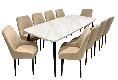 طقم طاوله طعام بديل رخام مودرن لون بيج 10 كرسي من كاما