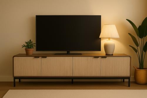 طاولة تلفزيون مقاس 200 لون بني * بيج خشبية بتصميم عصري ومساحة تخزين عملية من كاما