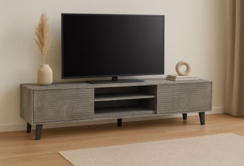 طاولة تلفزيون خشبية رمادي غامق بتصميم مودرن  – 160سم