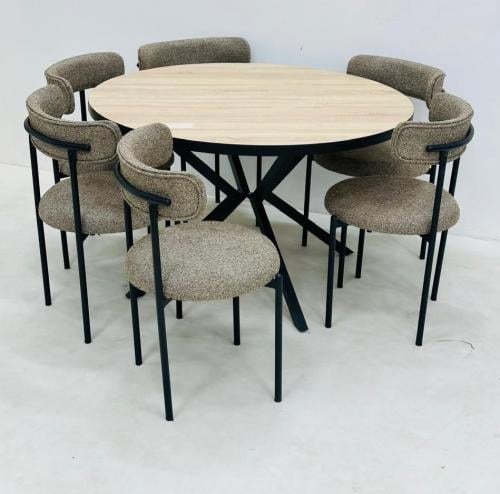 طقم طاولة طعام دائري خشبي 6كرسي لون بيج من كاما