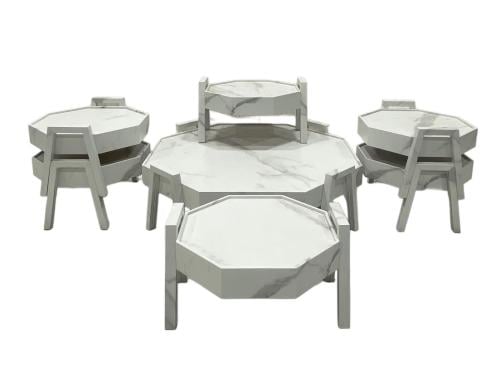 طقم طاولات ارضية بشكل دائري لون ابيض  5 قطع من كاما