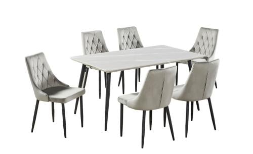 طقم طاوله طعام بديل رخام انيقة لون رمادي 6 كرسي من كاما