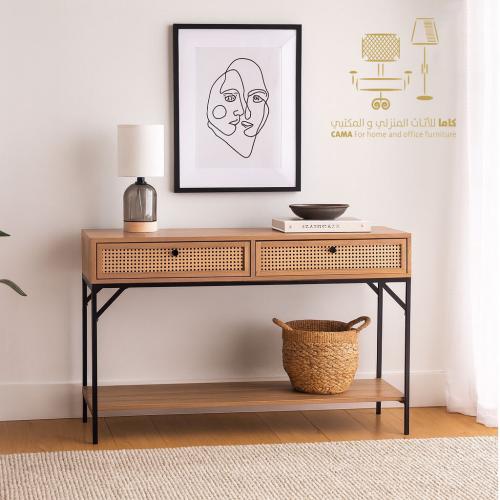 كونسول مدخل خشب راتان لون بيج من كاما