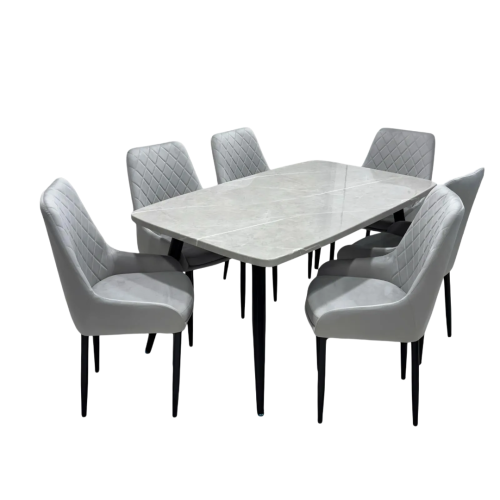 طقم طاوله طعام بديل رخام تصميم مودرن لون رمادي 6 كرسي من كاما