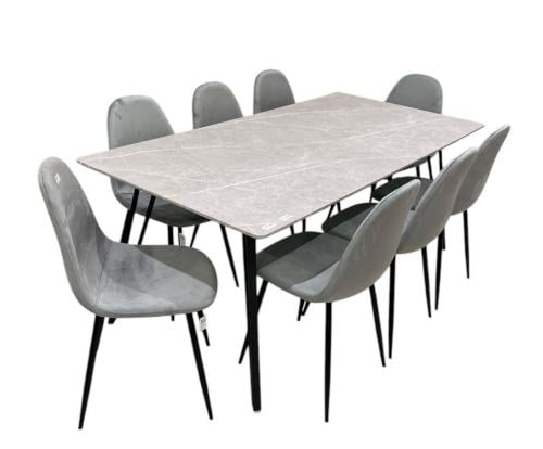 طاولة طعام خشب 8 كرسي لون رمادي من كاما