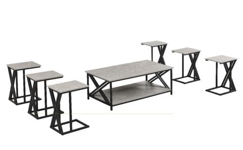 طقم طاولات شاي لون رمادي سطح خشب 7 قطع من كاما