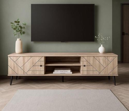 وحدة تلفزيون بتصميم مميز وعصرى مقاس 160×40 سم لون خشبي من كاما