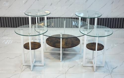 طقم طاولات ضيافة أنيقة دائري بسطح زجاج لون أبيض*بني مقدم لكم من كاما