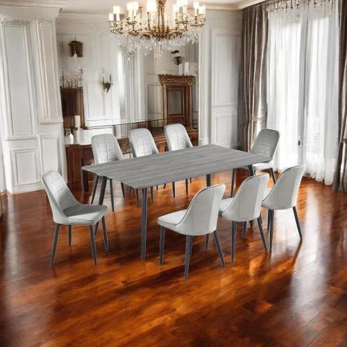 طقم طاوله طعام بخشب تصميم عصري لون رمادي 8 كرسي من كاما
