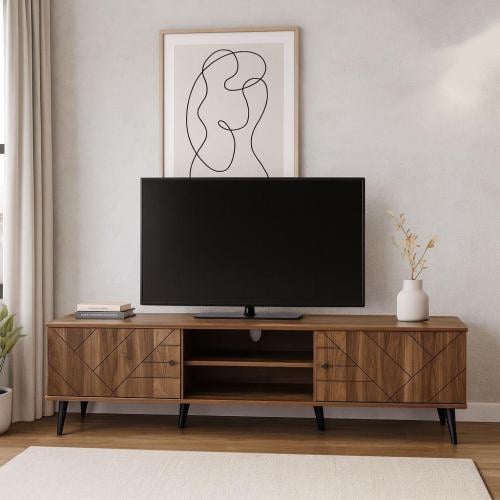 وحدة تلفزيون بتصميم مميز وعصرى مقاس 160×40 سم لون بني من كاما