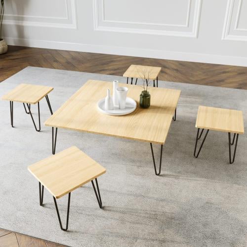 طقم طاولات ارضية بشكل مربع -بيج ــ 5 قطع من كاما