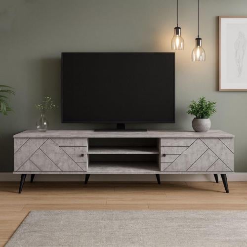 وحدة تلفزيون بتصميم مميز وعصرى مقاس 160×40 سم لون رمادي من كاما