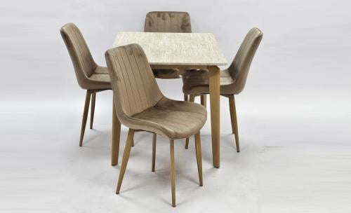 طاولة طعام خشب 4 كرسي لون بيج مقدم لكم من كاما