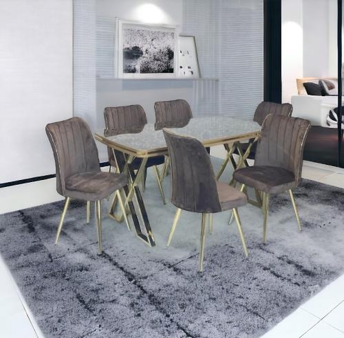 طاولة طعام تركي خشب 6 كرسي لون بني من كاما