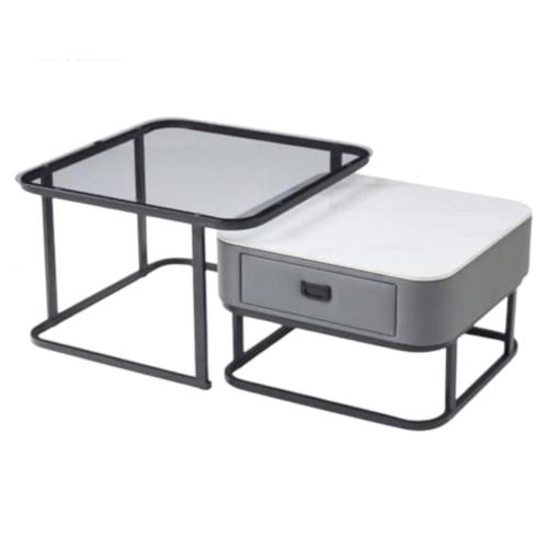 طقم طاولة سيراميك وزجاج مربع من قطعتين  لون ابيض مقدمة لكم من كاما