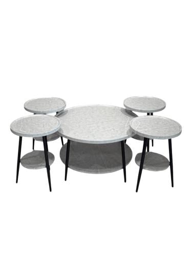 مجموعة طاولات خدمة خشب 6+1 –  لون رمادي فاتح – طاولة كبيرة مع 6اولات تقديم صغيرة – مثالي للمنزل والضيافة – من كاما