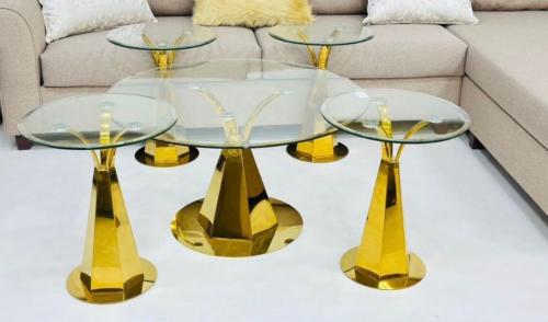 طقم طاولات قزاز ذهبي 5 قطع فاخر بتصميم راقي من كاما
