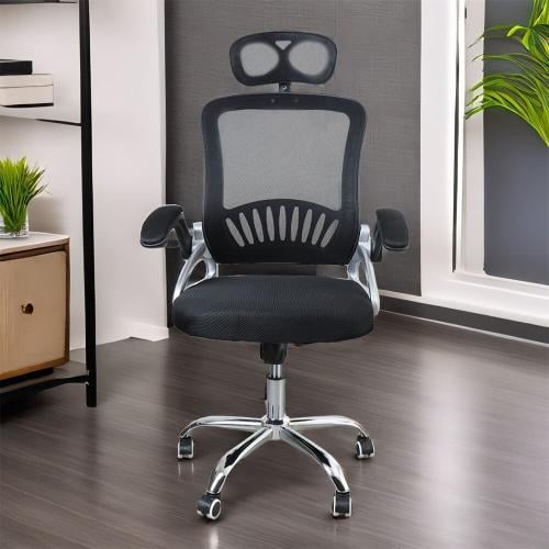 كرسي مكتب متحرك بعجل ومسند للرأس قابل للتعديل - أسود من كاما