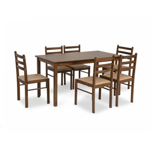 طقم طاولة طعام خشب ماليزي 6 كرسي لون بني من كاما