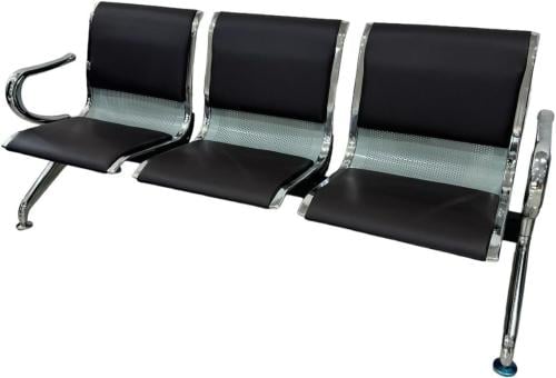 كرسي مقعد انتظار و استقبال ثلاثي معدن وجلد لون بني غامق مقدم لكم من كاما