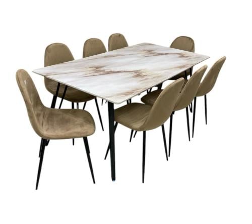 طاولة طعام خشب 8 كرسي لون بني من كاما