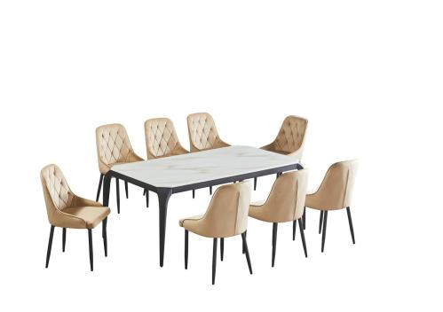 طقم طاوله طعام بديل رخام تصميم حديث لون بيج 8 كرسي من كاما