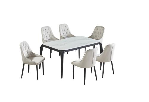 طقم طاوله طعام بديل رخام تصميم حديث لون رمادي 6 كرسي من كاما