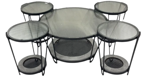 طقم طاولات خدمة6+1 زجاج وخشب لون رمادي من كاما