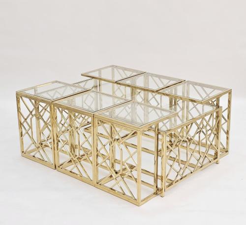 طقم طاولات عصري مربع ستيل*زجاج لون ذهبي7 قطع من كاما