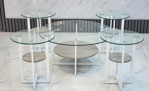 طقم طاولات ضيافة أنيقة دائري بسطح زجاج لون أبيض*رمادي مقدم لكم من كاما