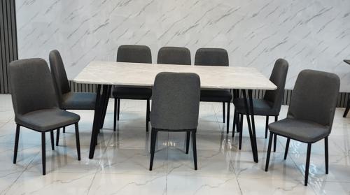 طقم طاوله طعام بخشب لون رمادي 8 كرسي من كاما