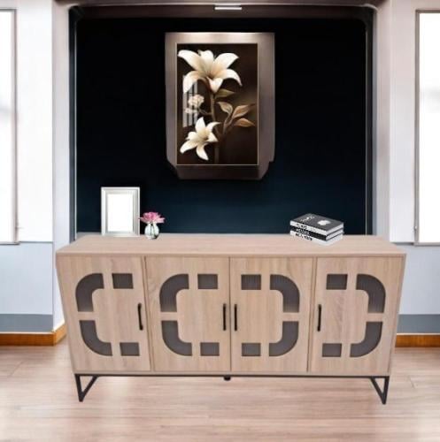 بوفية طاولة طعام زجاج لون بيج مقاس 160سم من كاما