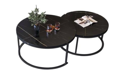 طقم طاولة سيراميك مستديرة من قطعتين  لون اسود مقدمة لكم من كاما