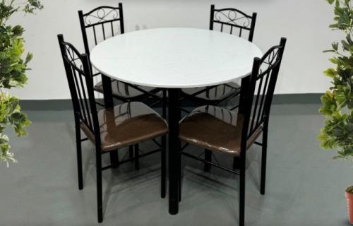 طاولة طعام دائري 4كرسي لون أبيض*بني من كاما