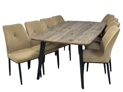 طقم طاوله طعام خشب تصميم عصري لون بيج 8 كرسي من كاما