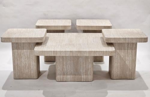 طقم طاولة قهوة خشب 5 قطع لون بيج مقدم لكم من كاما